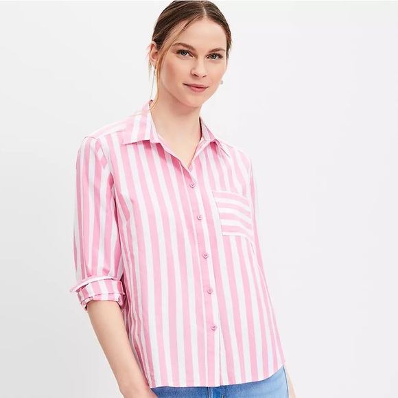 LOFT Tops - NWOT ~ LOFT Pink & White Striped Relaxed Women’s Shirt Blouse Top